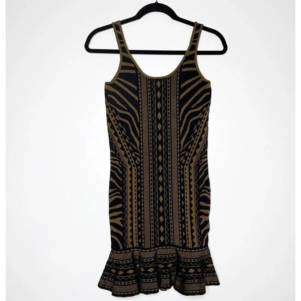 Torn by Ronny Kobo Michaela Tribal Sleeveless Mini Dress Women's Brown Black XS - Picture 3 of 5
